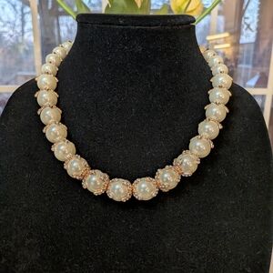 Charter Club Cream Glass Pearl Necklace with Rose Gold Crystal Beadcaps